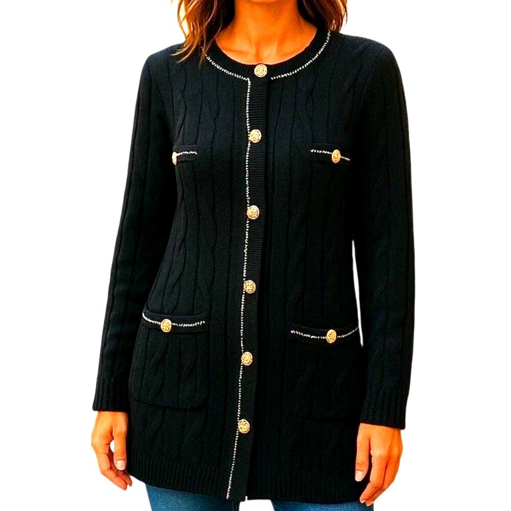 TALBOTS Cable Knit Cardigan sweater luxury Gold Button old money grandma core XL